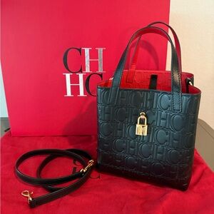 Carolina Herrera Black and Red Tote Bag